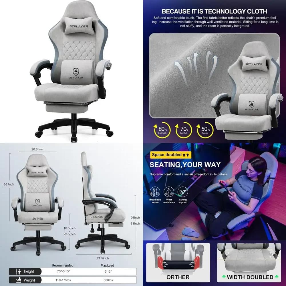 Ergonomic Gaming Chair with High Back, Spring Bearing, Adjustable Arms and Poggiapiedi