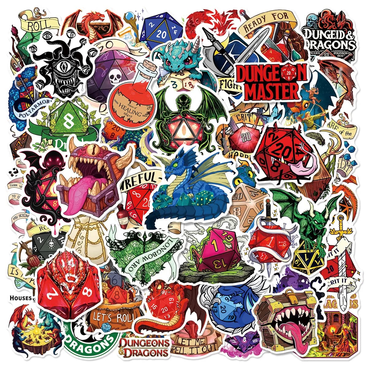 50 Adesivi Dungeons & Dragons, Sticker Graffiti Fai-da-Te per Diario, Cover Telefono, Scrapbook, Adesivi Estetici