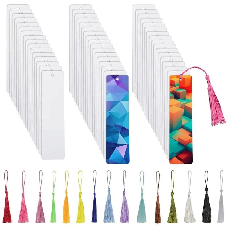 AA94-50Pcs Sublimation Bookmark Blank Heat Transfer Aluminum Metal Bookmarks Bulk DIY Bookmarks With Hole And Colorful Tassel