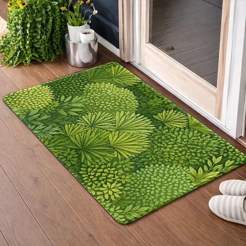 Tropical Foliage Cluster Welcome Doormat Monochrome Green Non Slip Rug Modern Entryway Decor Mat