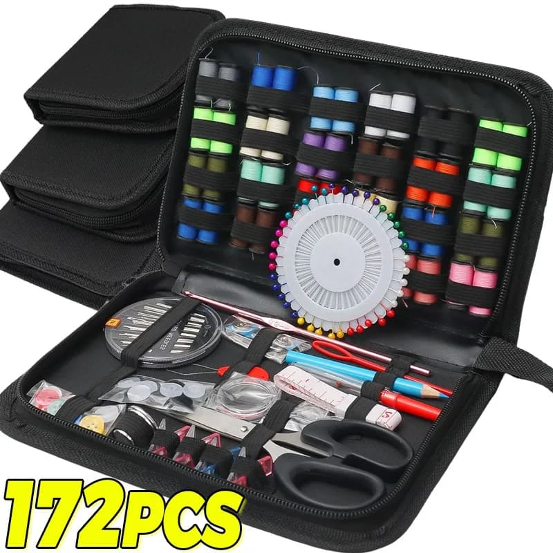 Kit da Cucito con Scatola Portatile, Accessori Multifunzionali per Cucito con Fili, Aghi, Forbici, Strumenti per Ricamo Fai-da-Te