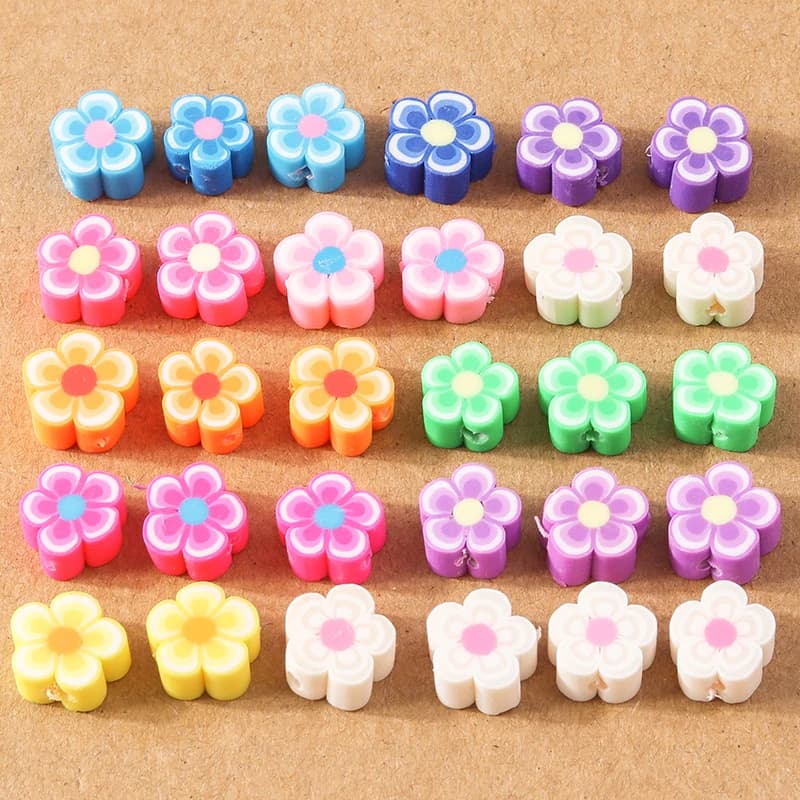 50 Pezzi Perline in Argilla Polimerica Miste a Forma di Fiori, Frutta e Animali, Perline Distanziatrici per Creazione di Gioielli, Accessori Fai-da-Te per Braccialetti e Collane
