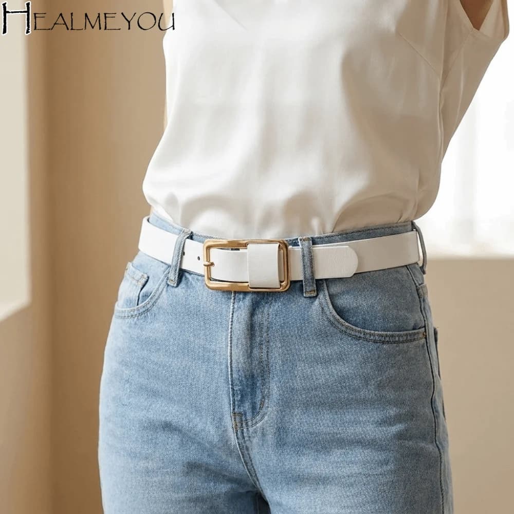Cintura in Vera Pelle Tinta Unita alla Moda, Stile Coreano Sottile, Cintura Sottile Versatile per Abiti, Decorazione per Donna, per Esterni