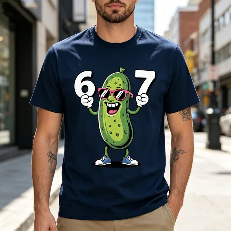 Design Funny Pickle Meme Seven Design Six Seven Unisex T-Shirt Soft Tee 100%Cotton Crew Neck Short Sleeve Trendy Streetwear