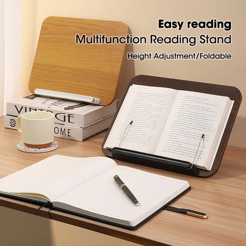Wooden Book Stand Height Adjustment,Foldable Reading Holder For Cookbooks,Textbooks & Tablets,For Reading & Writing Office Study