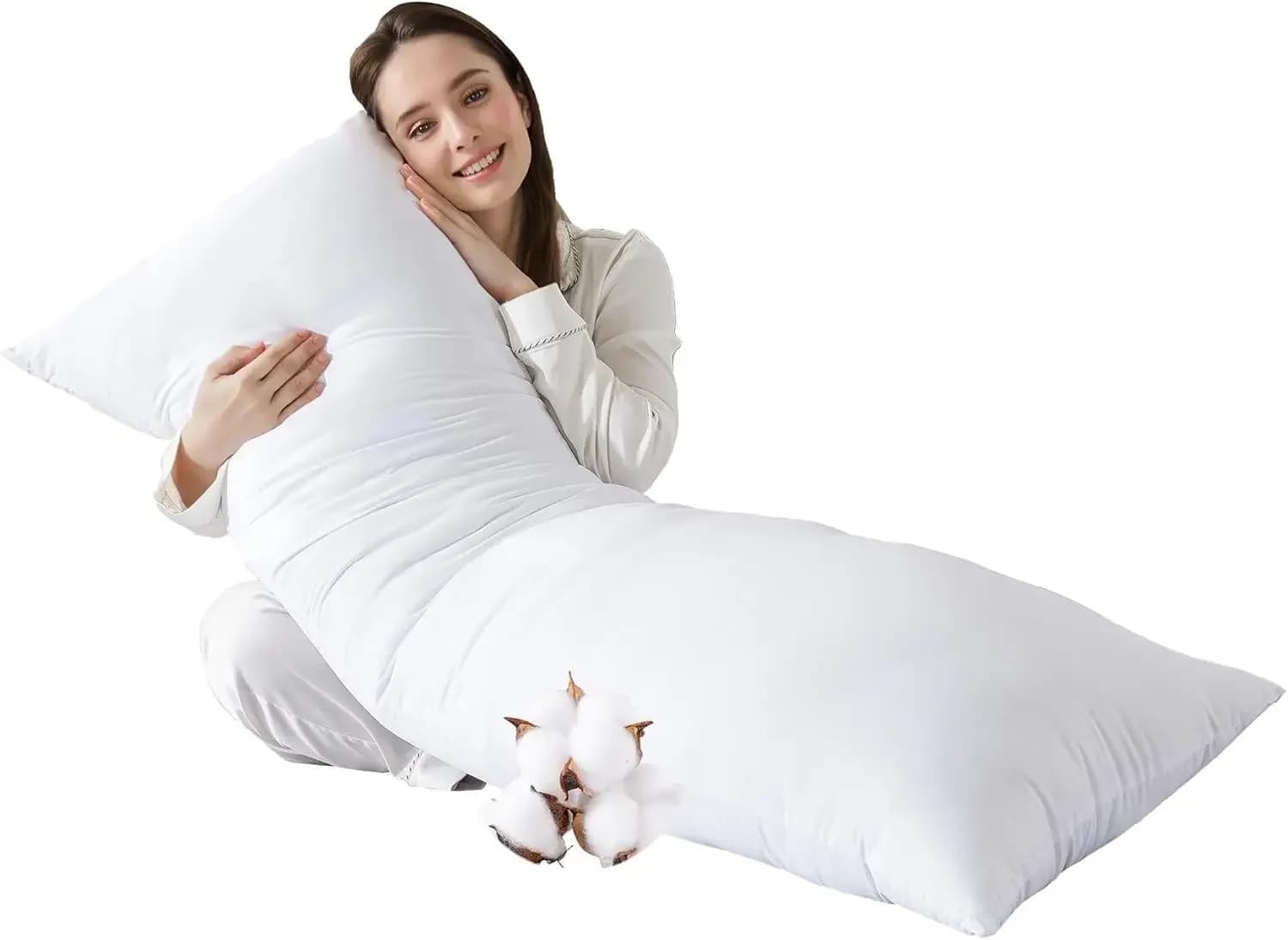 Cotton Body Pillow Insert - Cooling Breathable Full Body Pillow for Side Sleeper - Soft Long Bed Pillow for Adults - 20 x 54 inch-White