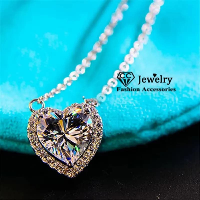 CC Necklaces For Women Heart Cubic Zirconia Pendant Sterling Silver Color Simple Wedding Accessories Jewelry CCN702