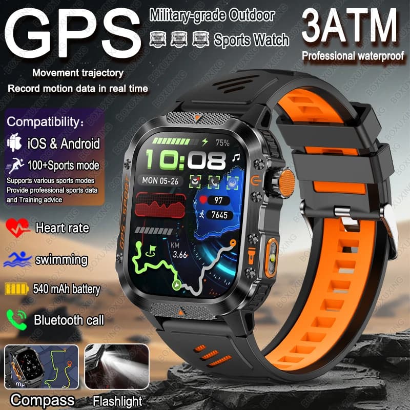 2026 Nuovo T-Rex 3 Posizione GPS di livello militare Smart Watch da uomo 3ATM Bussola impermeabile 540mAh Chiamata Bluetooth 100 + Sport Smartwatch