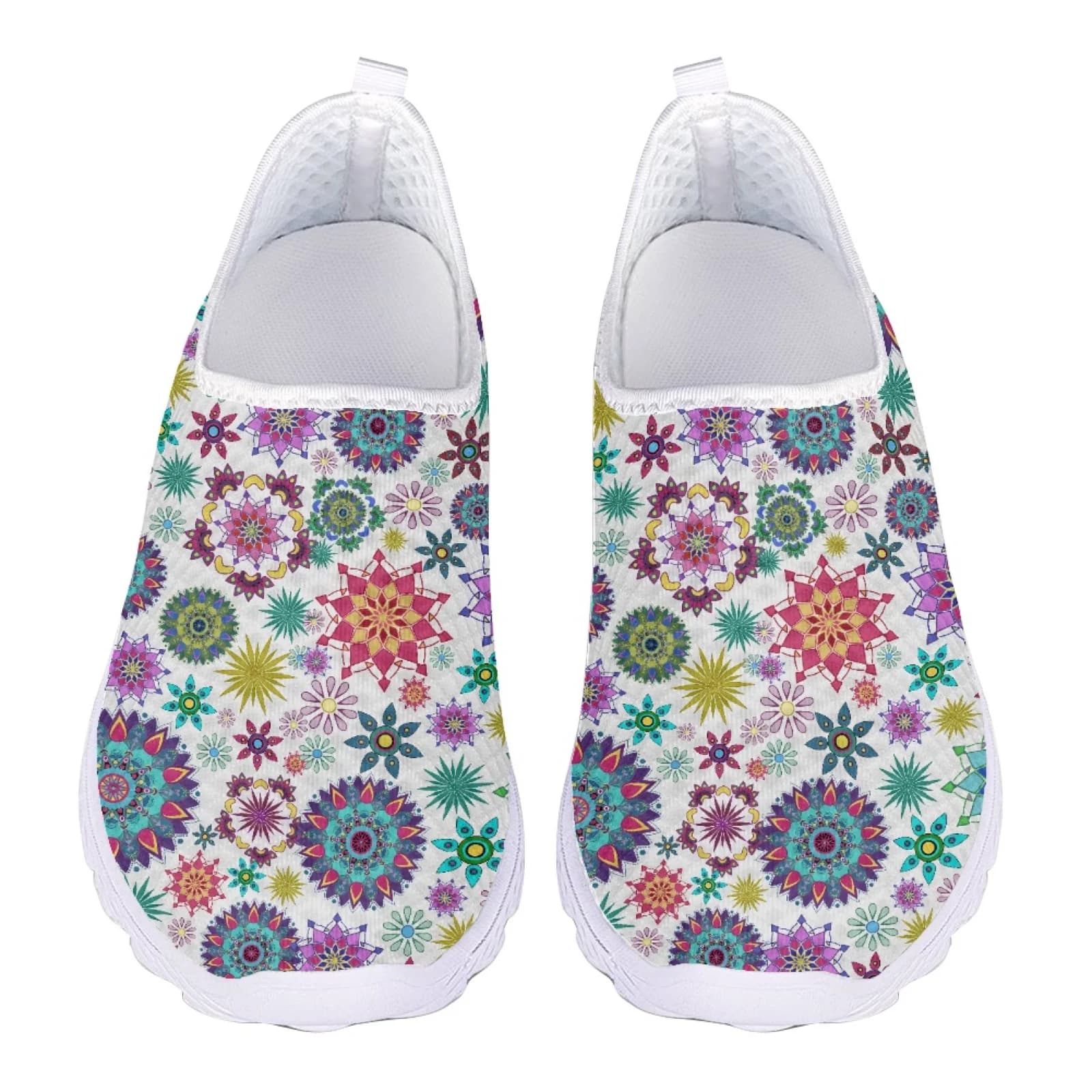 White Mandala 3D Print Woman Loafers Women Slip On Flats Summer Ladies Sneakers Mesh Casual Shoes Summer Female Beach Shoes