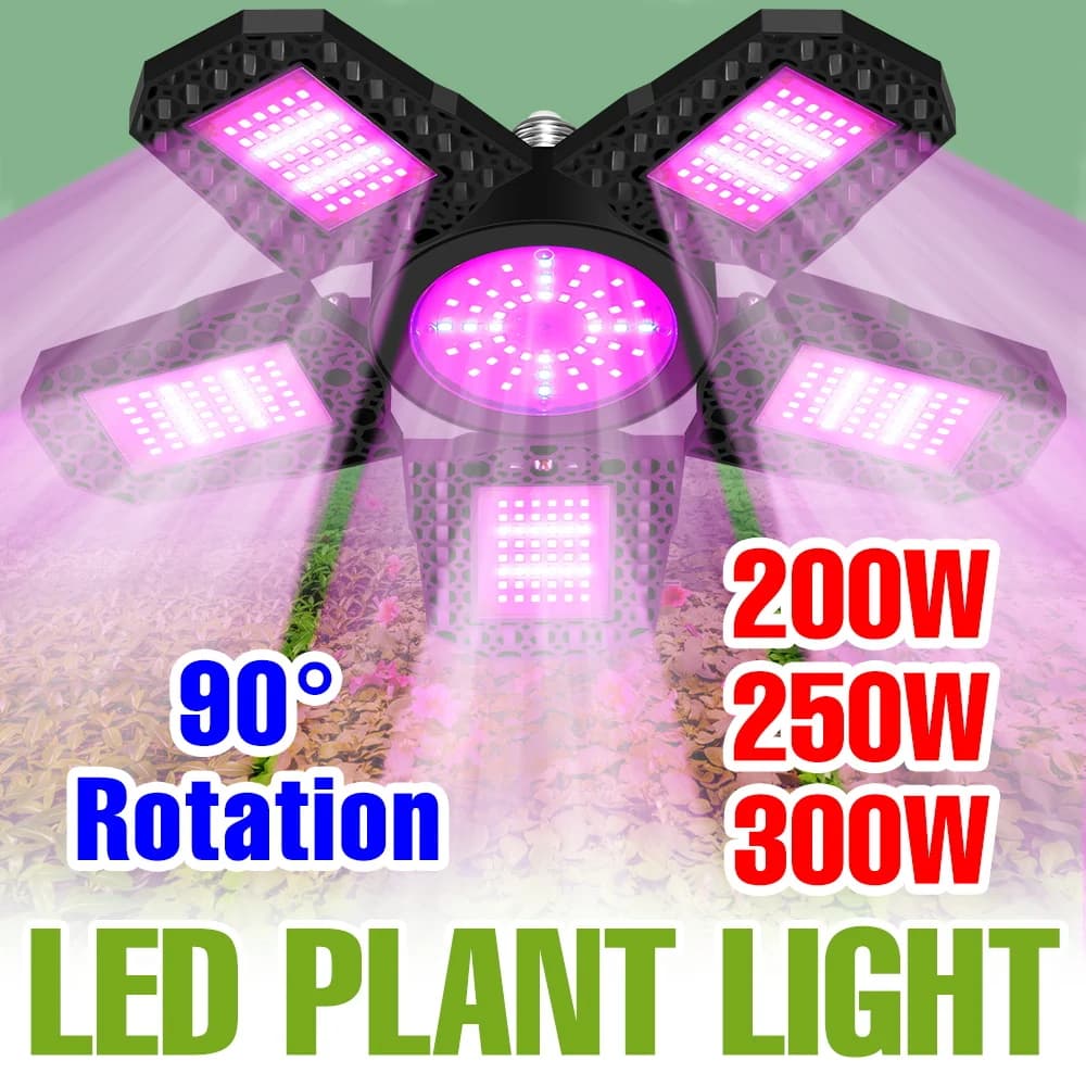 Lampada LED per Coltivazione a Spettro Completo 300W E27, Pieghevole per Interni, 110V, per Serre, Tende, Semi, Vegetali e Fiori