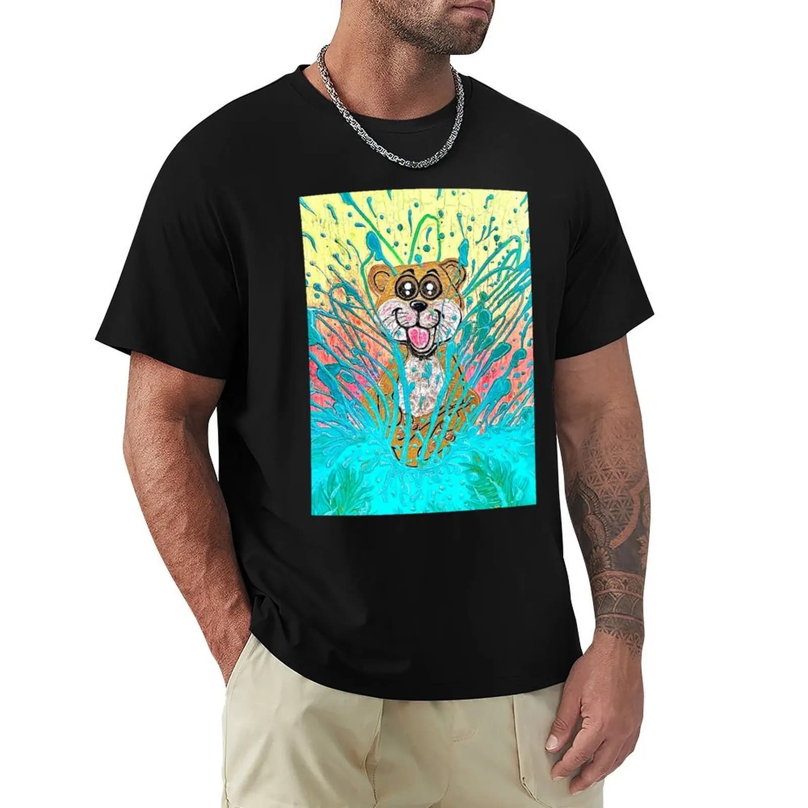 T-shirt Happy Otter 1 Sunset Water, taglia grande, non restringibile