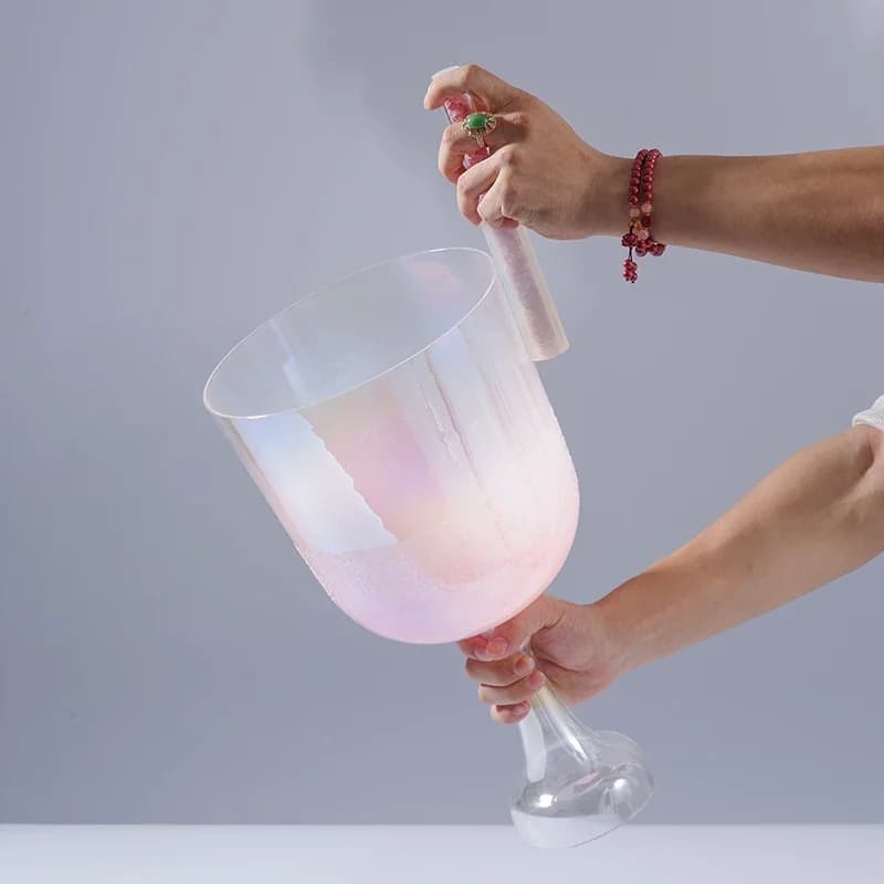 Sound Therapy Quartz Crystal Singing Chalice Bowl Sound Bath Instrument with Carry Bag for Meditation Body Balance