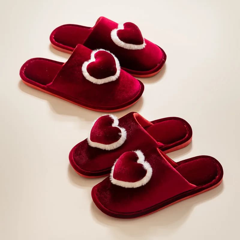 Red Women's Slippers for Winter Morning Dresses and Cotton Slippers for Wedding Gifts