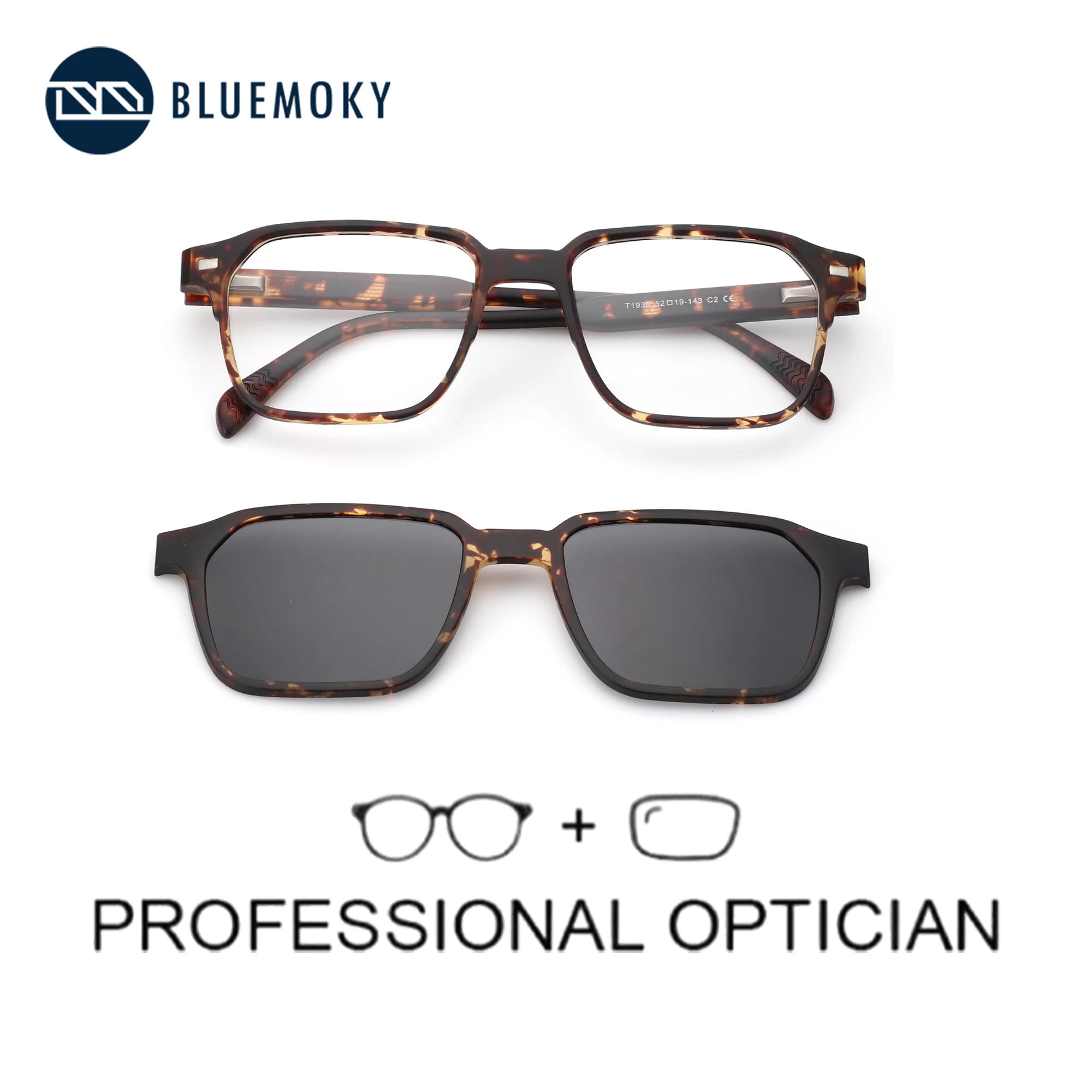 BLUEMOKY Occhiali da vista da uomo con clip magnetica esagonale elegante taglia L Occhiali da sole ottici con protezione UV400 polarizzati