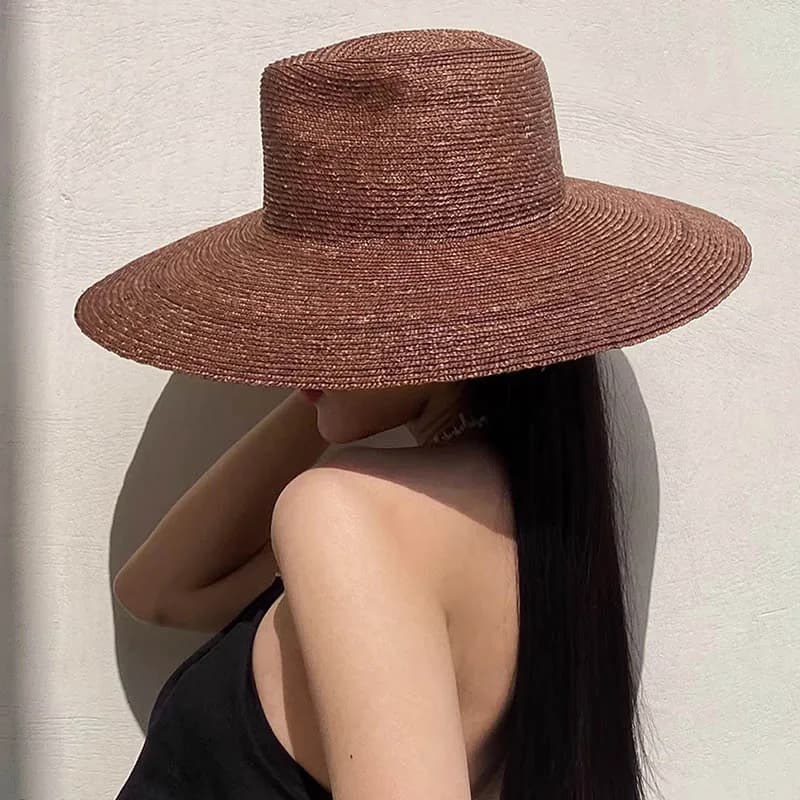 Cappello di paglia Panama a tesa larga per donna cappelli da spiaggia di paglia di fascia alta da donna cappelli UV estivi neri da viaggio cappello da esterno con protezione solare