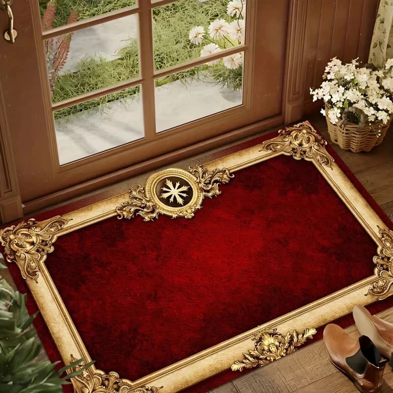 Tappeto VIKAMA Rosso e Oro, Tappeto Antiscivolo per Soggiorno, Arredamento di Lusso per la Casa