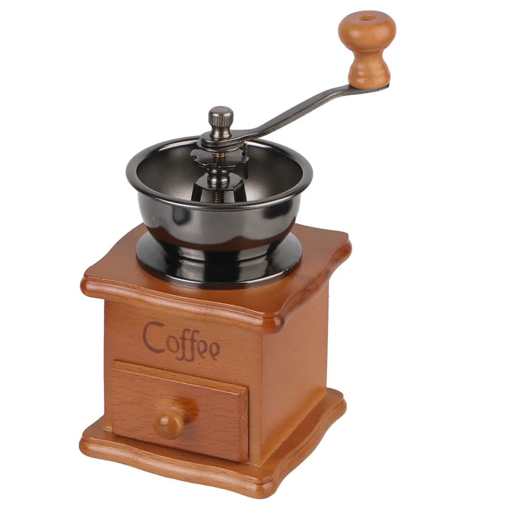 1pcs Retro Style With Ceramic Millston Spice Burr Mill Coffee Manual Coffee Bean Grinder Utensils Stainless Steel Handle Wooden