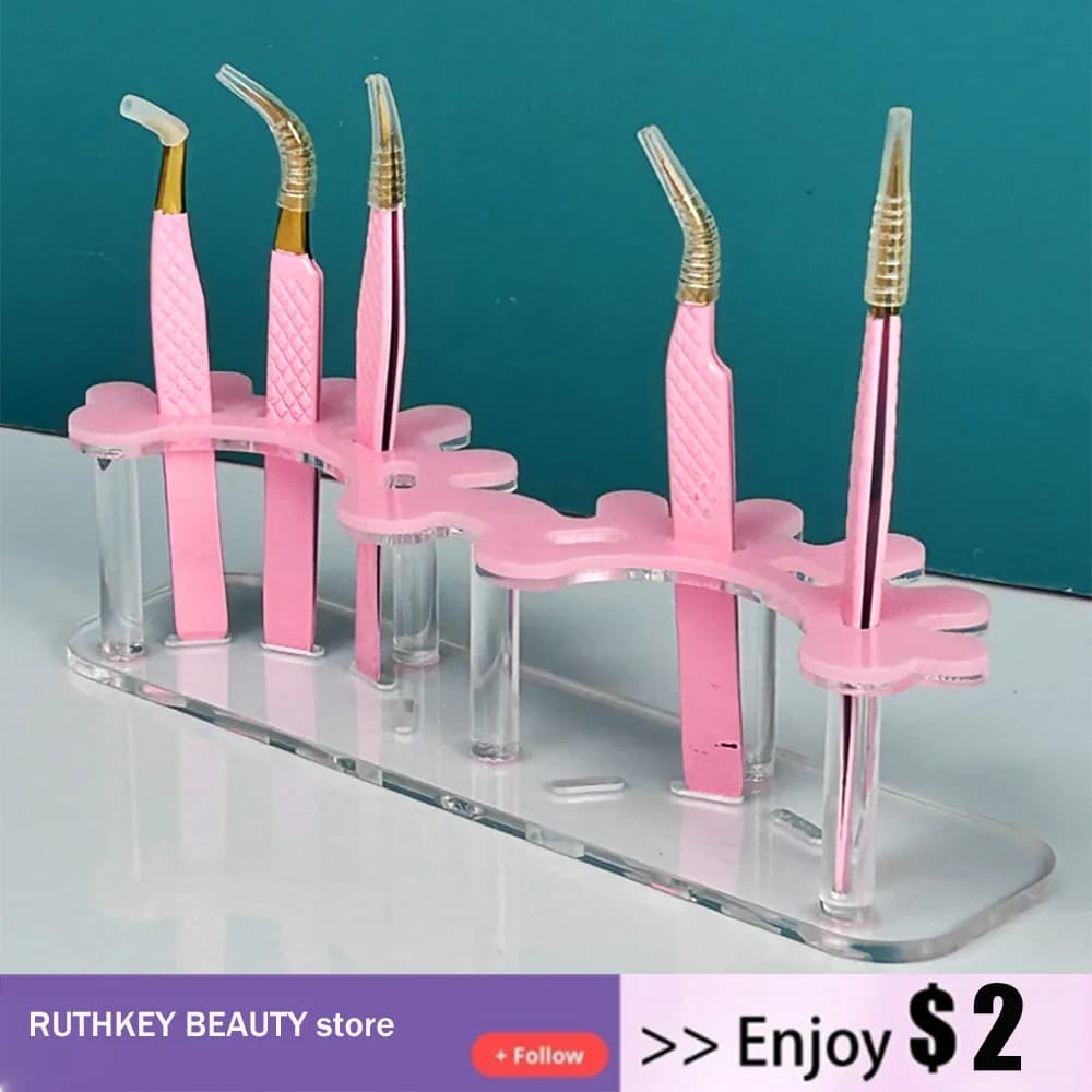 Porta pinzette in acrilico Etichetta privata ​ Supporto per ciglia rosa bianco nero per strumenti e accessori per il trucco delle piastrelle delle ciglia
