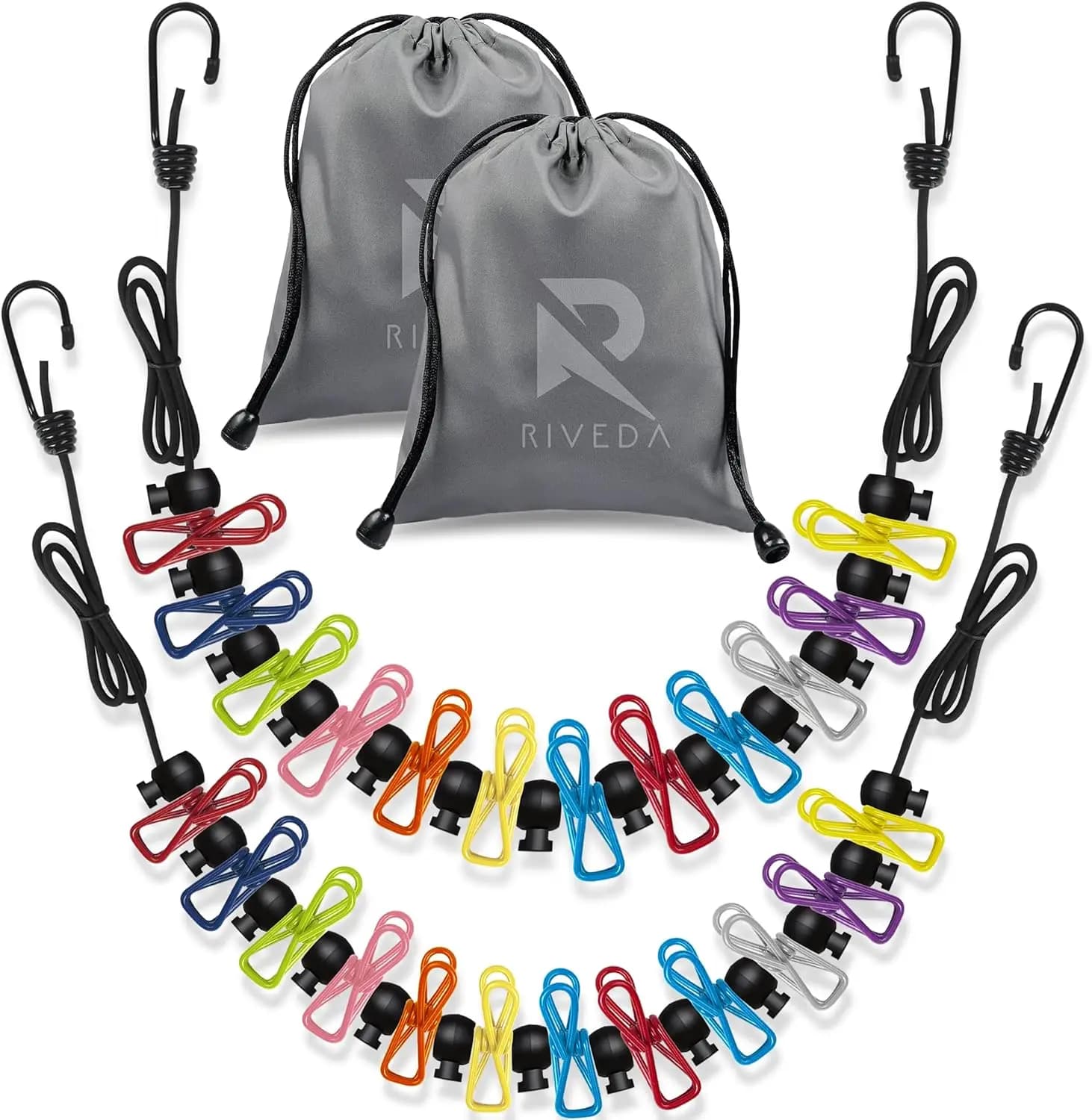 Set di 2 Stendibiancheria da Viaggio con 12 Clip Ciascuno e Sacchetti, Linea per Asciugare il Bucato per Campeggio e Camper