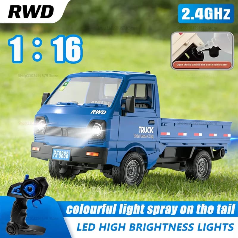 Auto Telecomandata 1:16 con Funzione Drift, Arrampicata, Spray e Luci LED, Regalo per Bambini e Ragazzi, Camion Fuoristrada Giocattolo per Bambini e Adolescenti