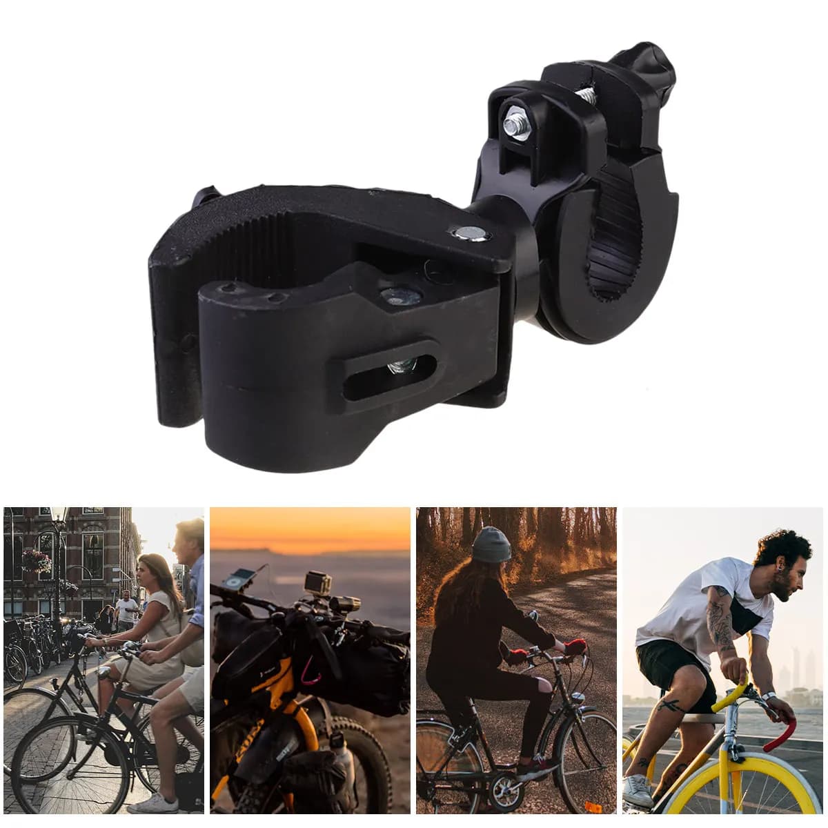 Supporto per faro da bici, 2 pezzi, supporto per luce in plastica, leggero, girevole a 360 gradi, a sgancio rapido, per bici elettrica da strada