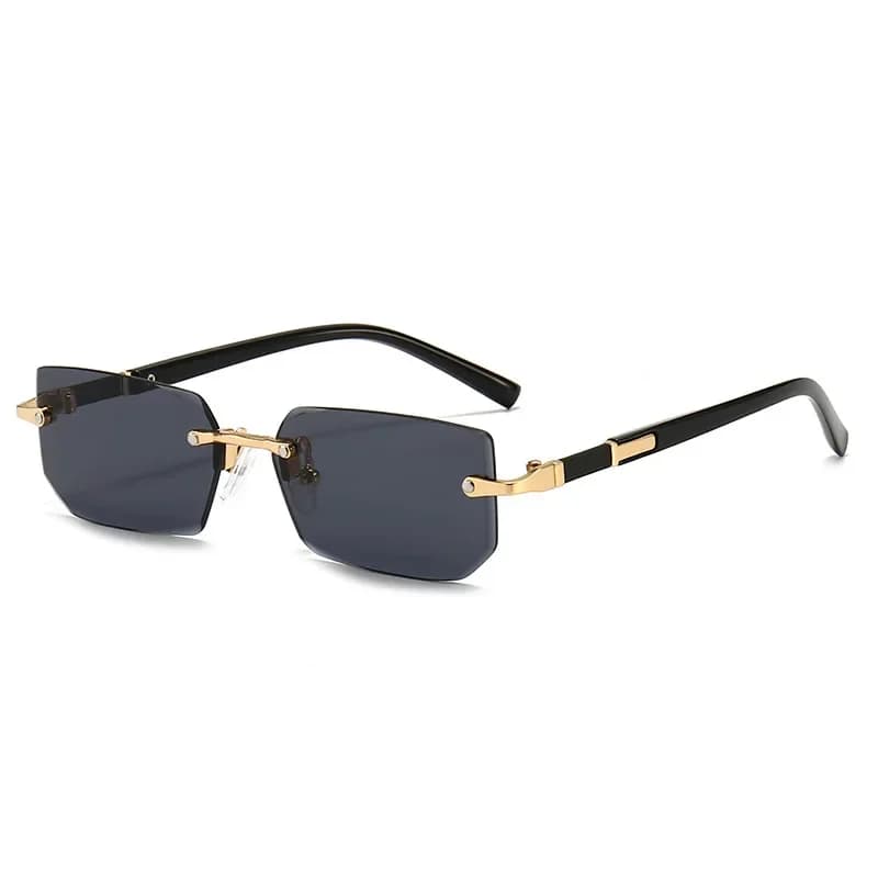 Occhiali da Sole Unisex Senza Montatura, Lenti Quadrate Piccole Nere con Montatura in Metallo Dorato