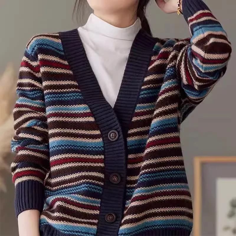 Cardigan in Cashmere da Donna Lavorato a Maglia Primavera Autunno, Nuova Moda Invernale 2026, Giacca Casual Larga da Donna con Filo Colorato