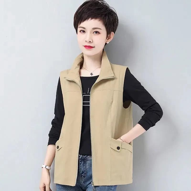 Women's Vest Spring Autumn Fashion 2024 New Loose Fit Versatile Inner Lined Jacket for Middle-Aged Mothers Casual Style