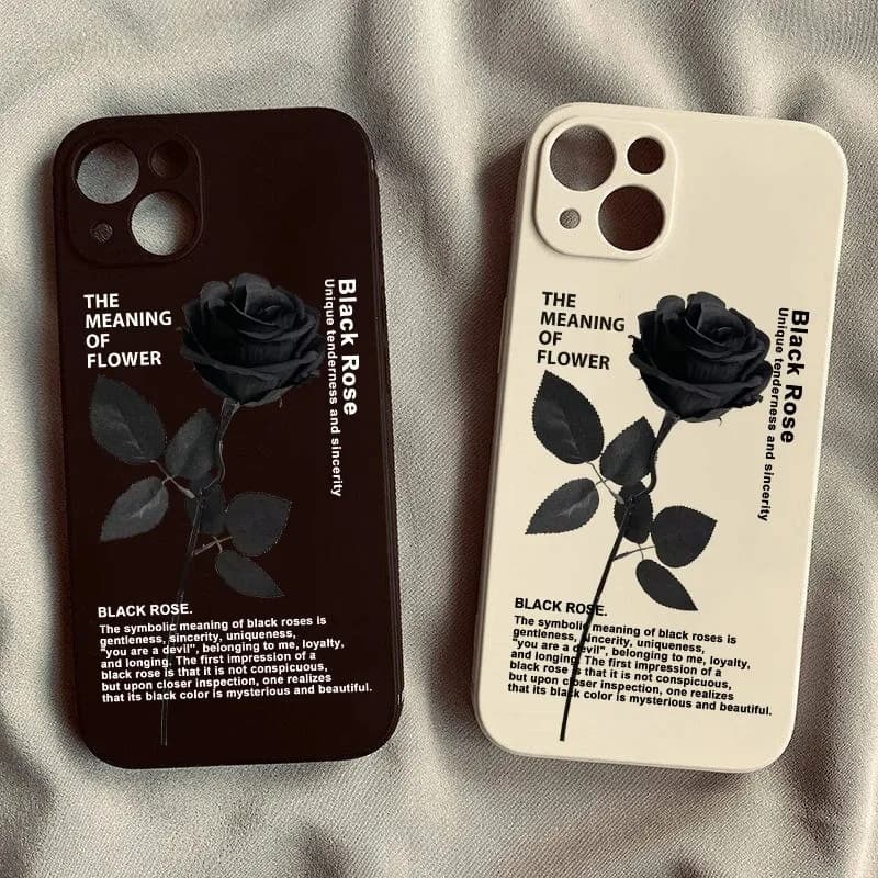 Graceful Black Rose Custodia per iPhone 14 16 15 13 12 11 Pro Max XS XR 7 8 Plus SE 2020 16E Fiore di moda Custodia morbida in silicone bianco
