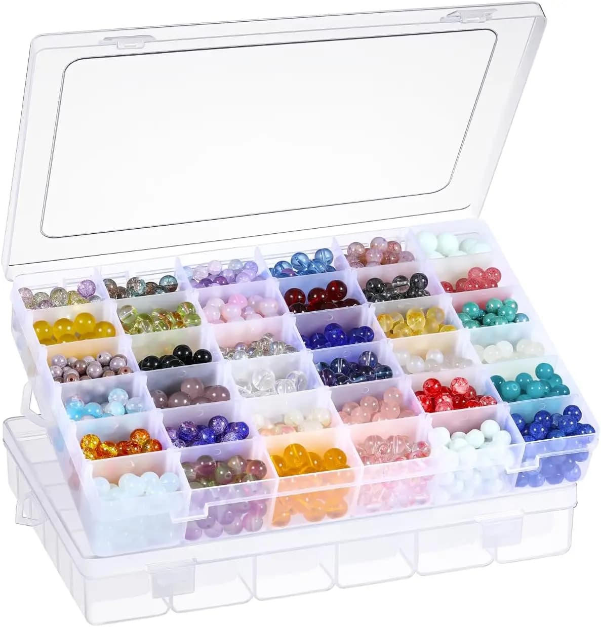Set di 2 Scatole Organizzative in Plastica Trasparente con 36 Scomparti e Divisori Regolabili, Contenitori per Perline, Gioielli, Arte, Attrezzatura da Pesca