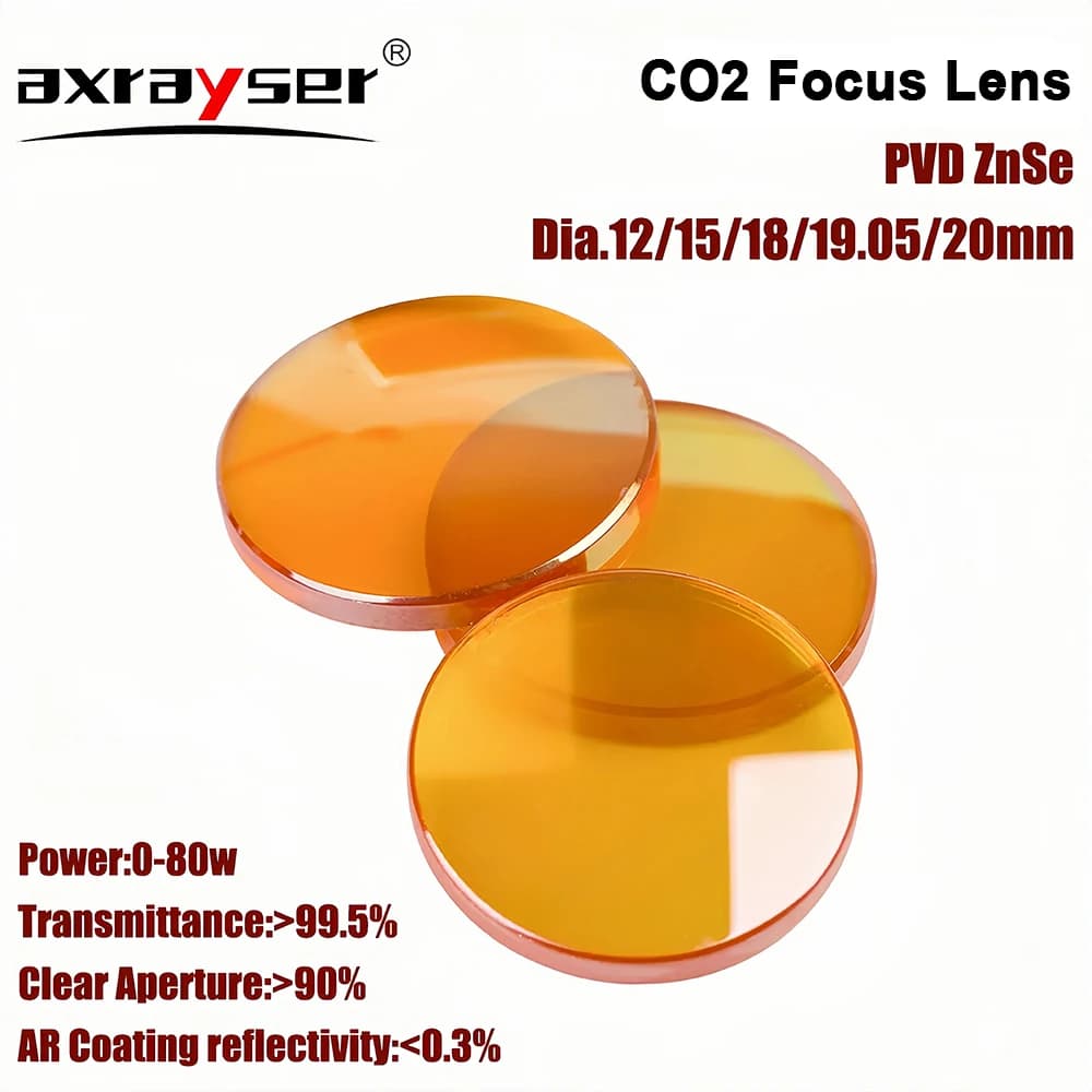Laser focus lens PVD ZnSe Co2 Dia.12/15/18/19.05/20mm FL38.1/50.8/63.5/76.2/101.6mm for laser engraving cutting machine CO2
