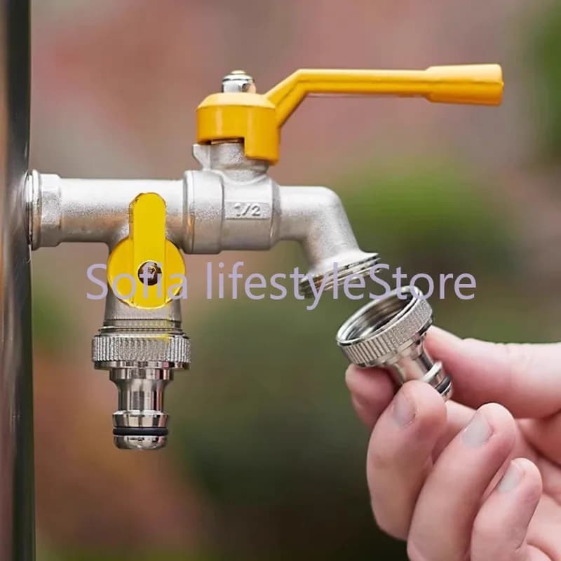 Antifreeze tap 4/6 points for garden, Brass adapter for irrigation pipe, Garden pipe connector, Double tap for courtyard flowers