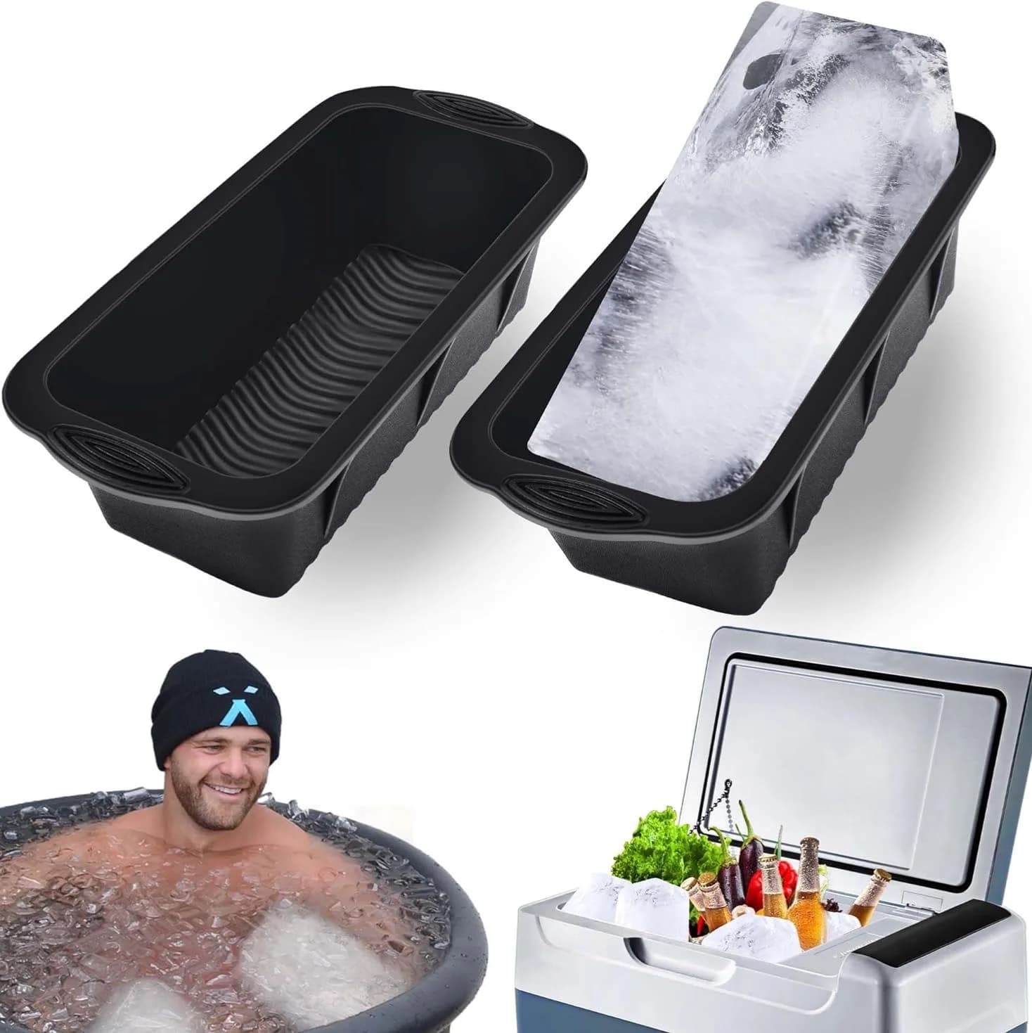 Stampo per Cubetti di Ghiaccio in Silicone Extra Large, Efficiente per Congelamento, Stampo per Blocchi di Ghiaccio Grandi, Contenitore per Ghiaccio per Bagno di Ghiaccio, Vasca Fredda, Secchiello per Whisky