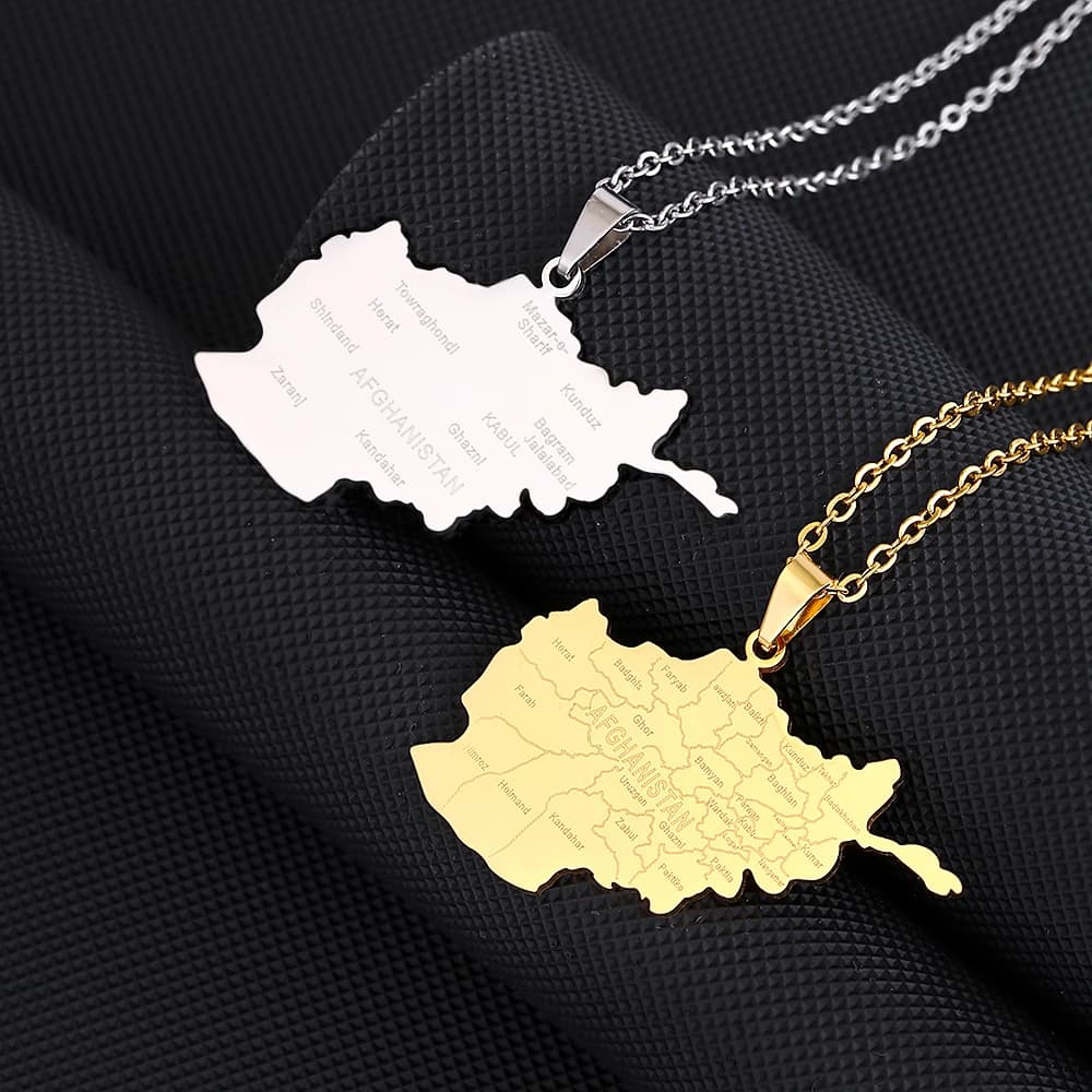 The Islamic Republic of Afghanistan Map City Pendant Necklace Stainless Steel Men Women Country Map Jewelry Gift