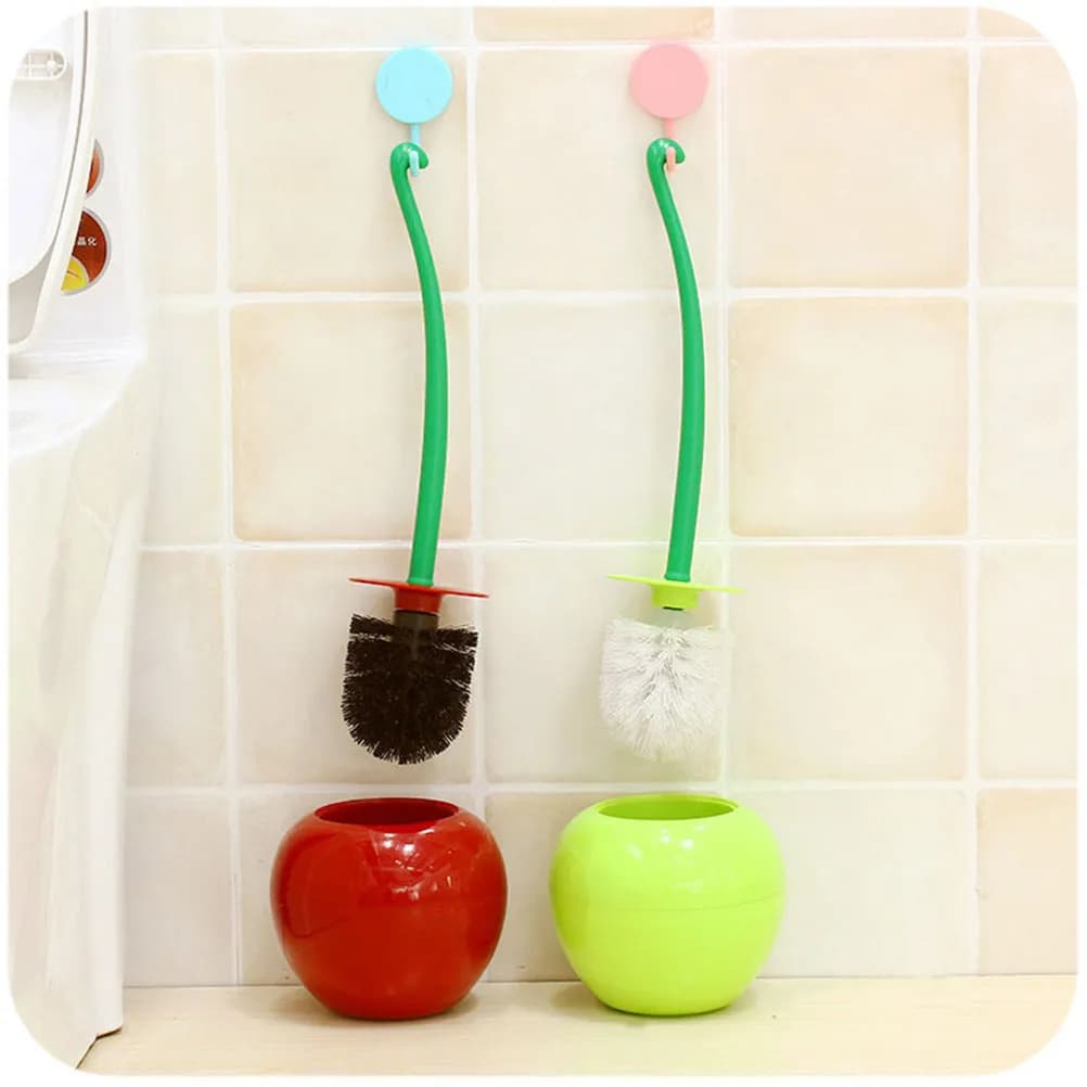 Set Spazzola per WC Cherry, Design Moderno e Compatto a Cartone Animato, Pulitore per Bagno con Coperchio e Supporto per Casa, Hotel, Ufficio