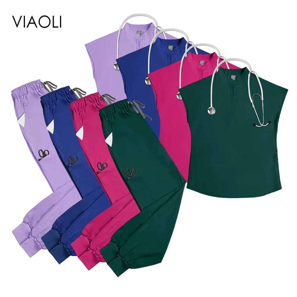 Hospital Surgical Uniforms Woman Short Sleeve Tops Pants Nursing Accessories Doctors Clothes Work Wear Pet Grooming Nurse Scrubs