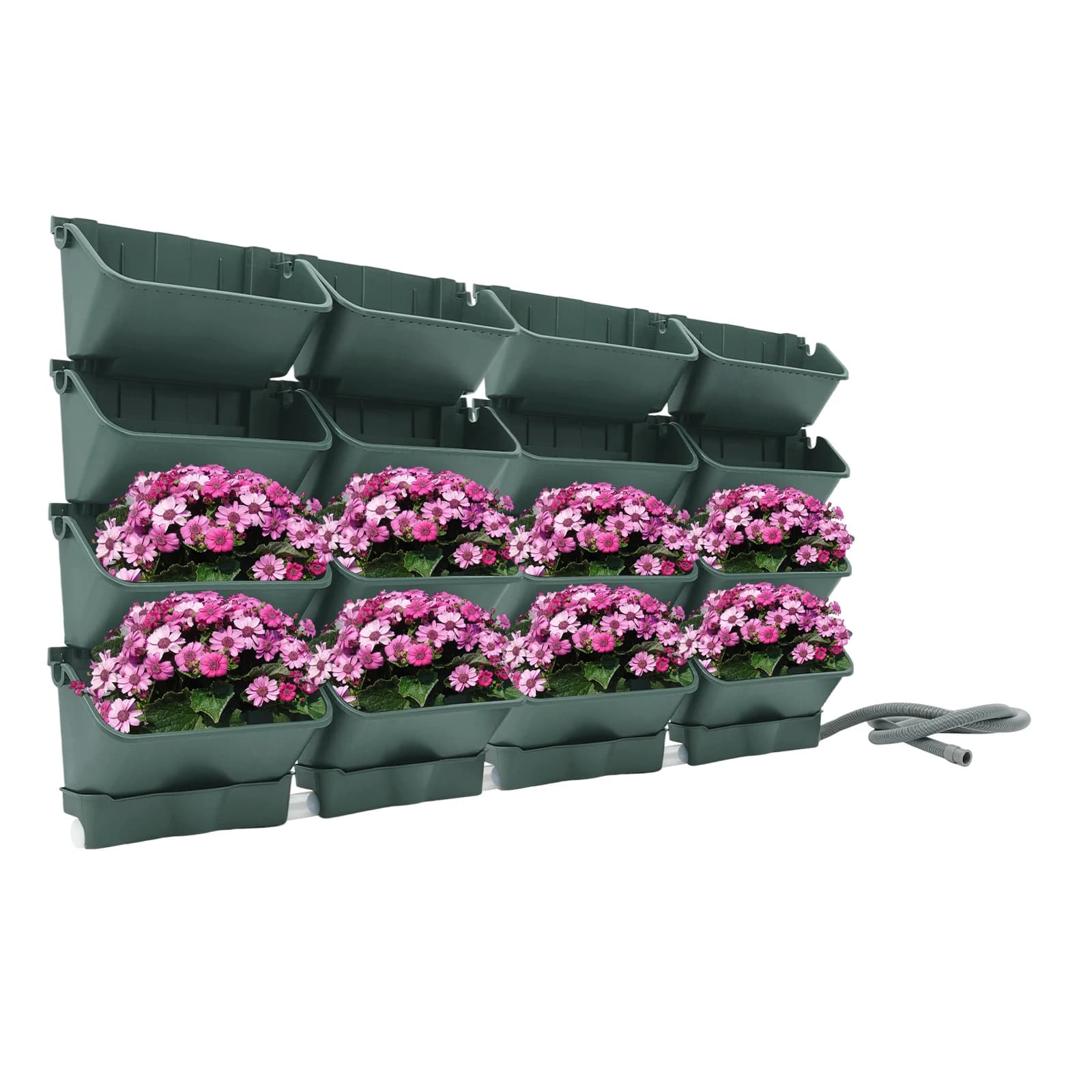 16PCS Hanging Garden Wall Plant Flower Jar Container Hanging At Vertical Wall Green Plastic Plant Box W/4 Drainage Jars and 1 Pipe