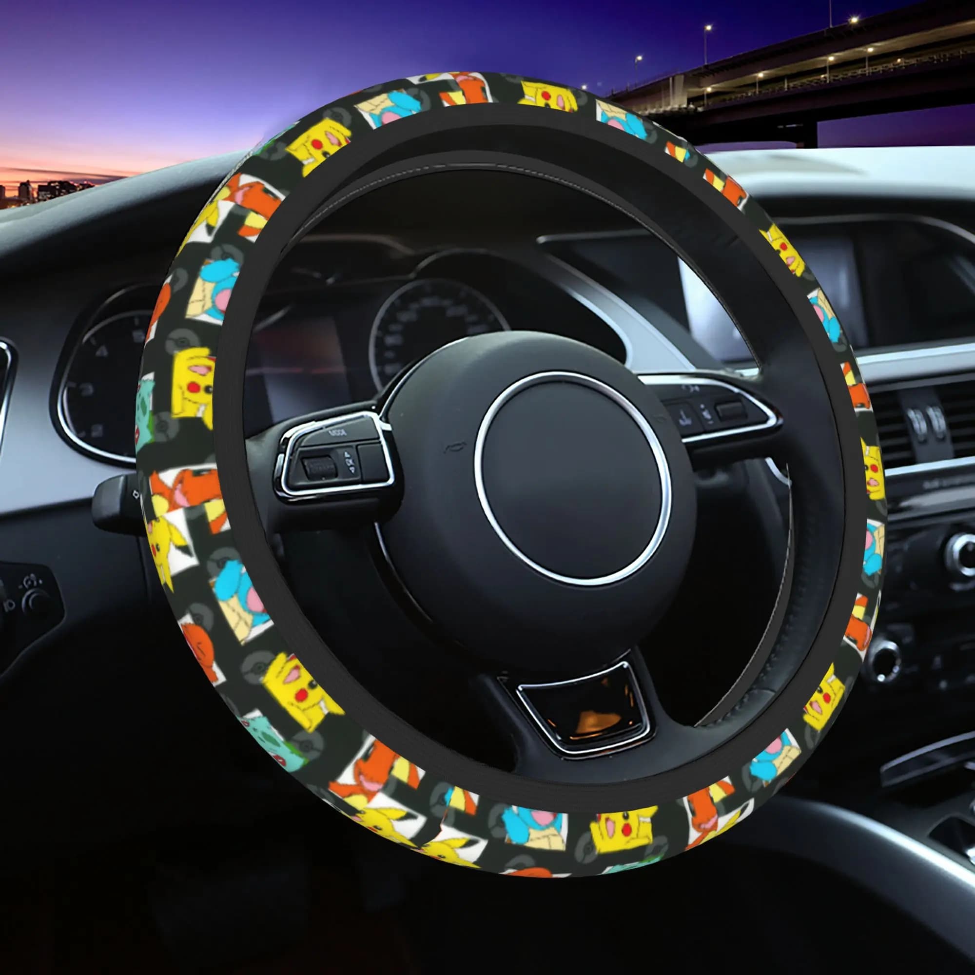Coprivolante Elastico Pokemoned da 38 cm con Treccia, Accessori Moda per Auto