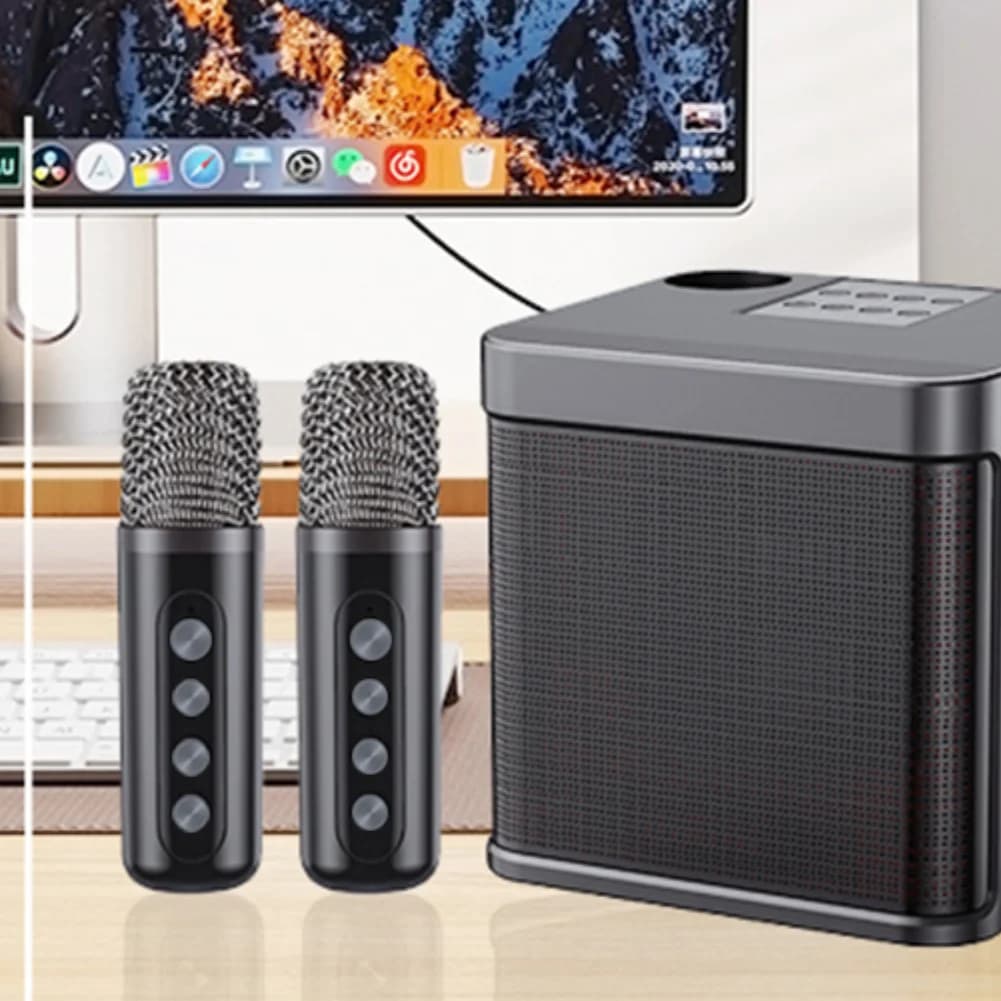 Macchina per karaoke con 2 microfoni wireless Altoparlante per karaoke wireless Supporto BT/USB/Scheda TF/Aux per adulti Bambini