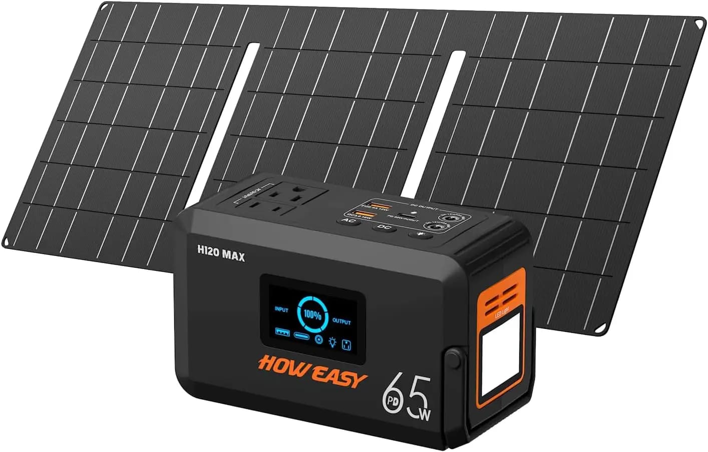 Generatore Solare Portatile 135W con Pannello da 30W, Presa AC per Campeggio, Casa e Alimentazione di Emergenza Esterna