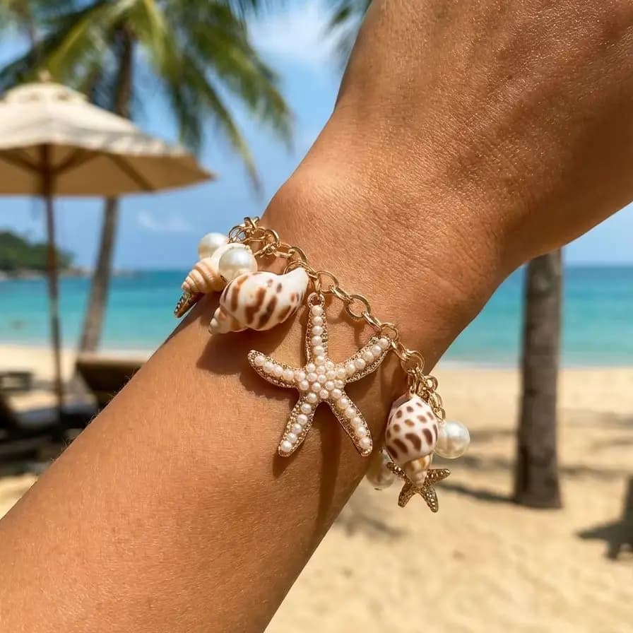 Bracciale a catena conchiglia fatto a mano della Boemia per donna Elegante braccialetto con ciondolo con perla imitazione Regali di gioielli da spiaggia estiva