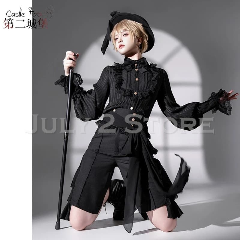 2 July Women's Shop Jirai Kei Ouji Style Outfit Lolita Medieval Shirt Fantasia Black Dress Cosplay Gothic Shorts Uni