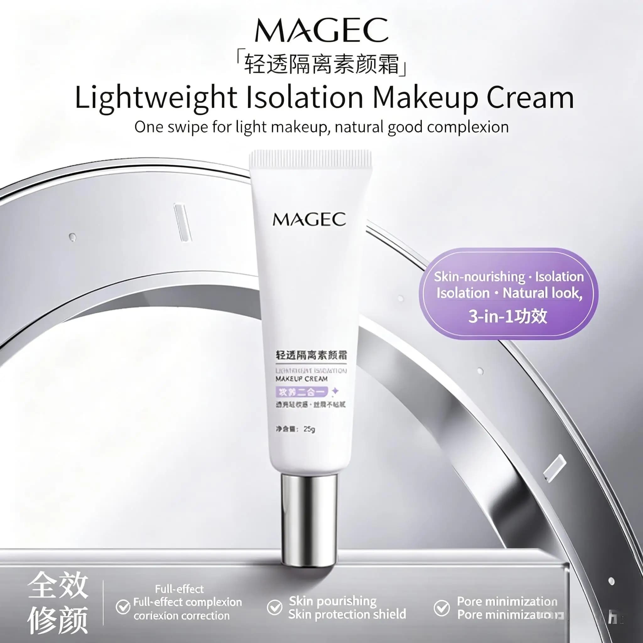 MAGEC Crema Viso Illuminante Rosa Bianca Naturale Effetto Nude Impermeabile Lunga Durata Idratante Lazy Cream