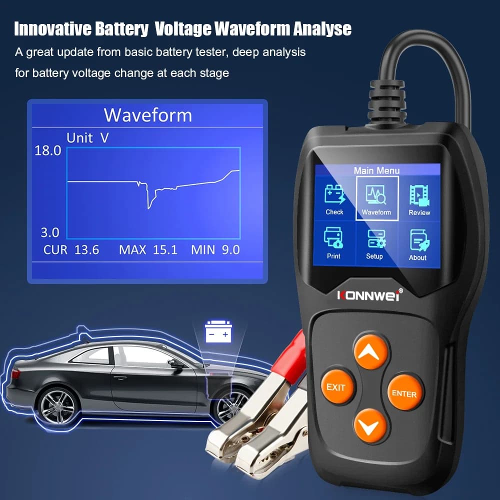 KONNWEI KW600 Auto Batteries Tester 12V 100-2000CCA, Automotive Batteries Analyzer, Diagnostic Tool for Starting and Charging System