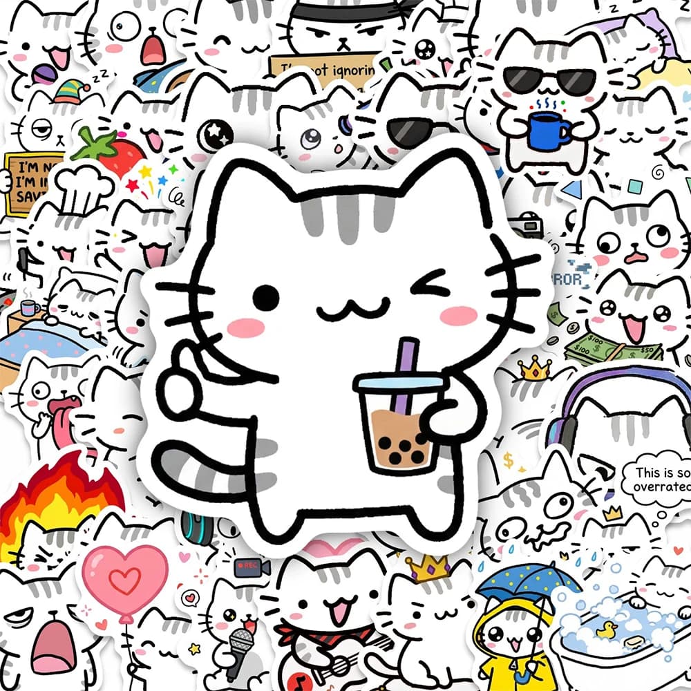 10/30/50 Pezzi Adesivi Divertenti e Carini con Gattini Cartoon, Decorazioni Creative per Gatti, Decalcomanie Fai da Te per Skateboard, Casco, Laptop, Bici, Giocattoli