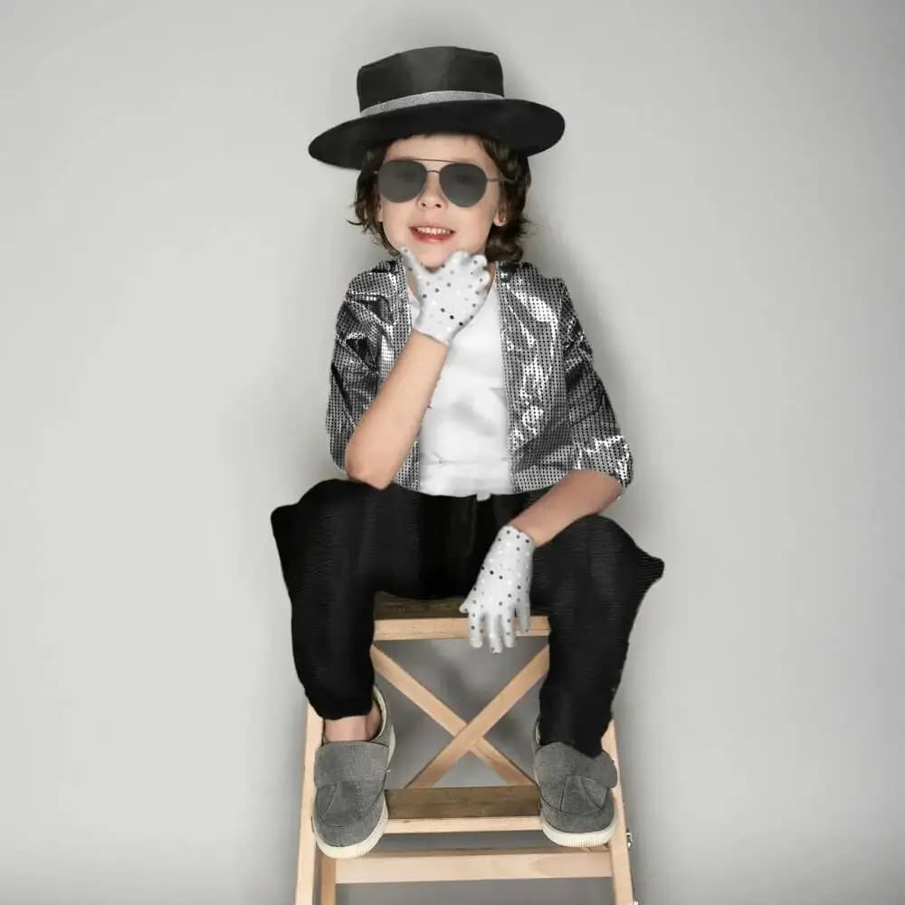 Kids Boy Michael Jackson Billie Jean Cosplay Dress Black Dance Disco Halloween Fancy Dress Up 80's Pop King Pants Costume
