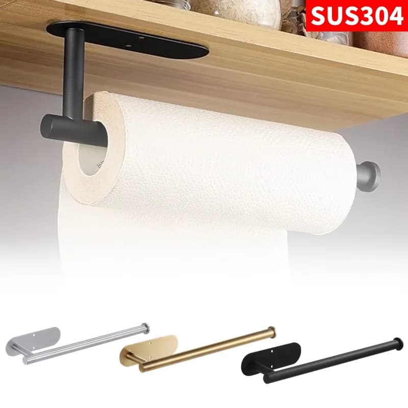 Portasciugamani di carta in acciaio inossidabile senza perforatore cucina bagno wc allungare portaoggetti portarotolo di carta igienica adesivo