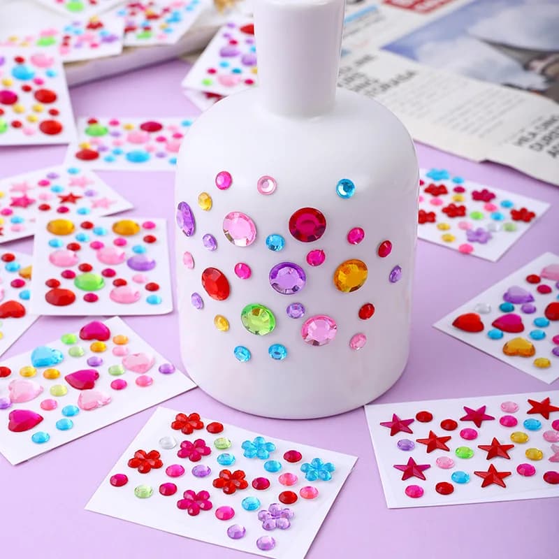 Adesivi Diamantati in Acrilico Colorati, Gemme Autoadesive Miste a Forma di Cuore e Rotonde per Cover Telefono e Forniture per Artigianato Fai-da-Te