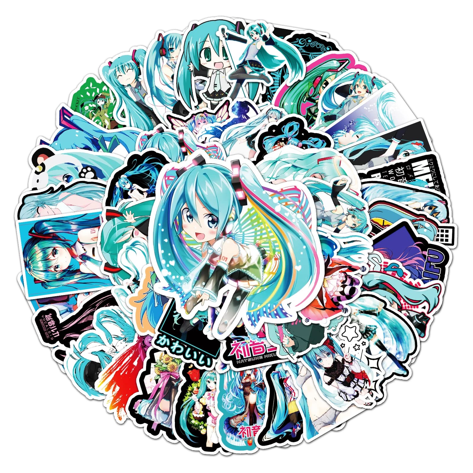 50PCS Cute Hatsune Miku Sticker Waterproof Laptop Guitar Skateboard Book Luggage Graffiti Cartoon Anime Stickers Party Gift