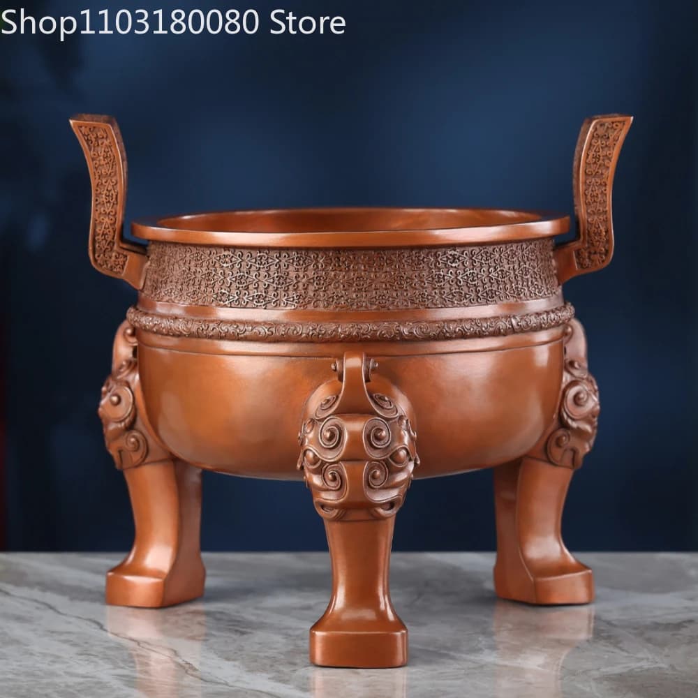Scultura in rame rosso con treppiede in bronzo, scultura cinese Chu Dading, decorazione Fengshui